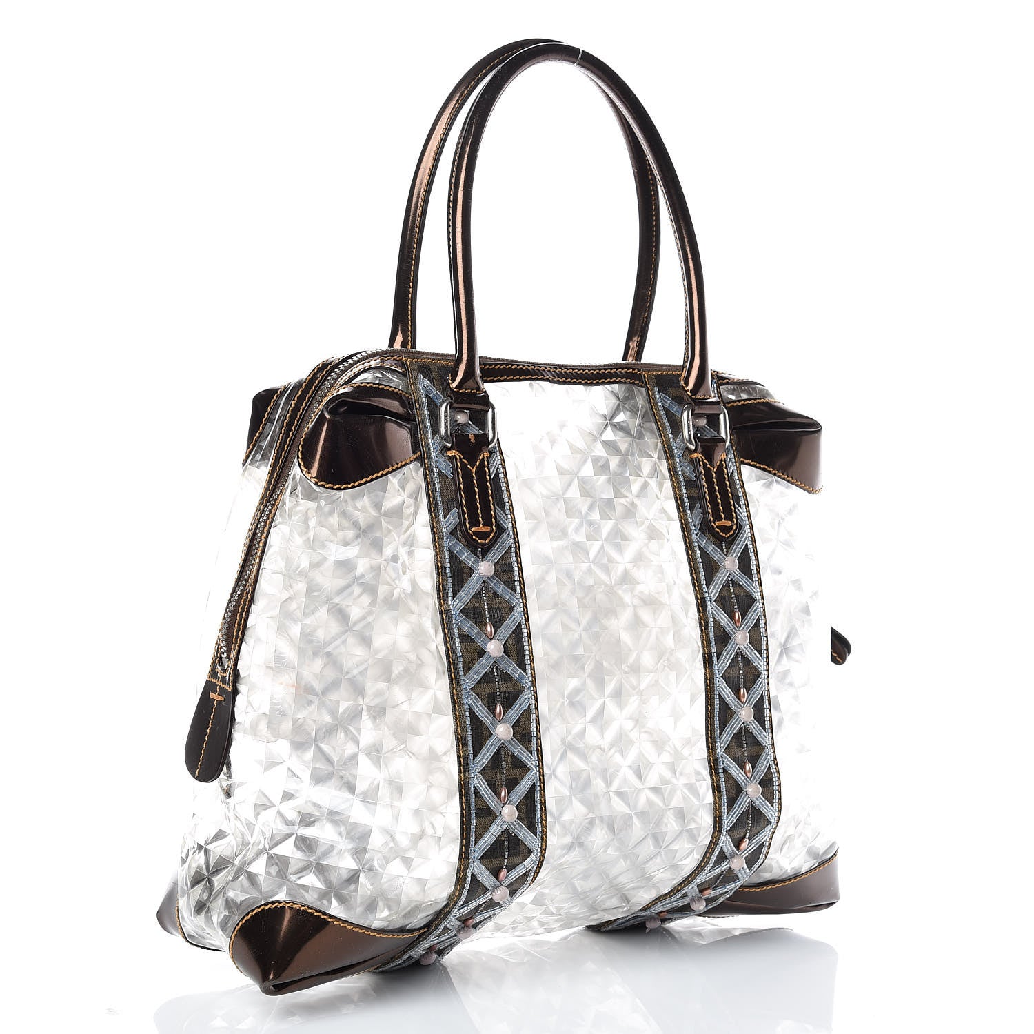 Fendi PVC Patent Zucca Spalmati Large Mixed Media B Mix Tote Multicolor Brown Tobacco 3 of 11