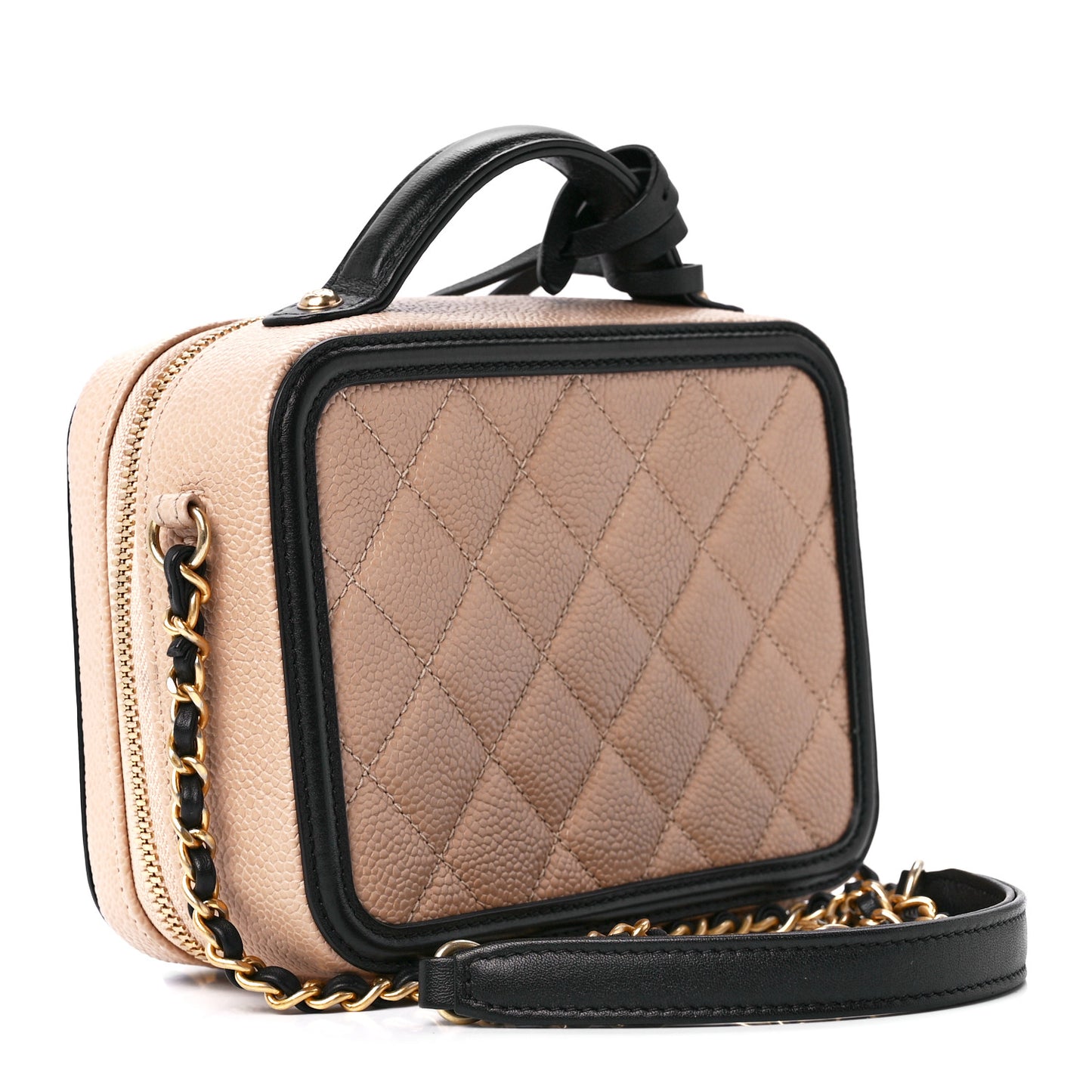 Caviar Quilted Small CC Filigree Vanity Case Beige Black