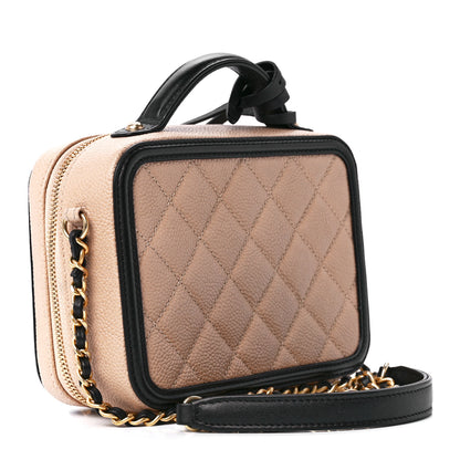 Chanel Caviar Quilted Small CC Filigree Vanity Case Beige Black 3 of 12