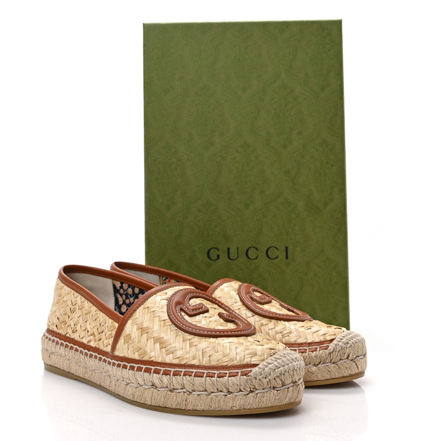 Gucci Raffia Harness Calfskin Interlocking G Adela Espadrilles 37 Palmi Naturale Harness Brown 9 of 9