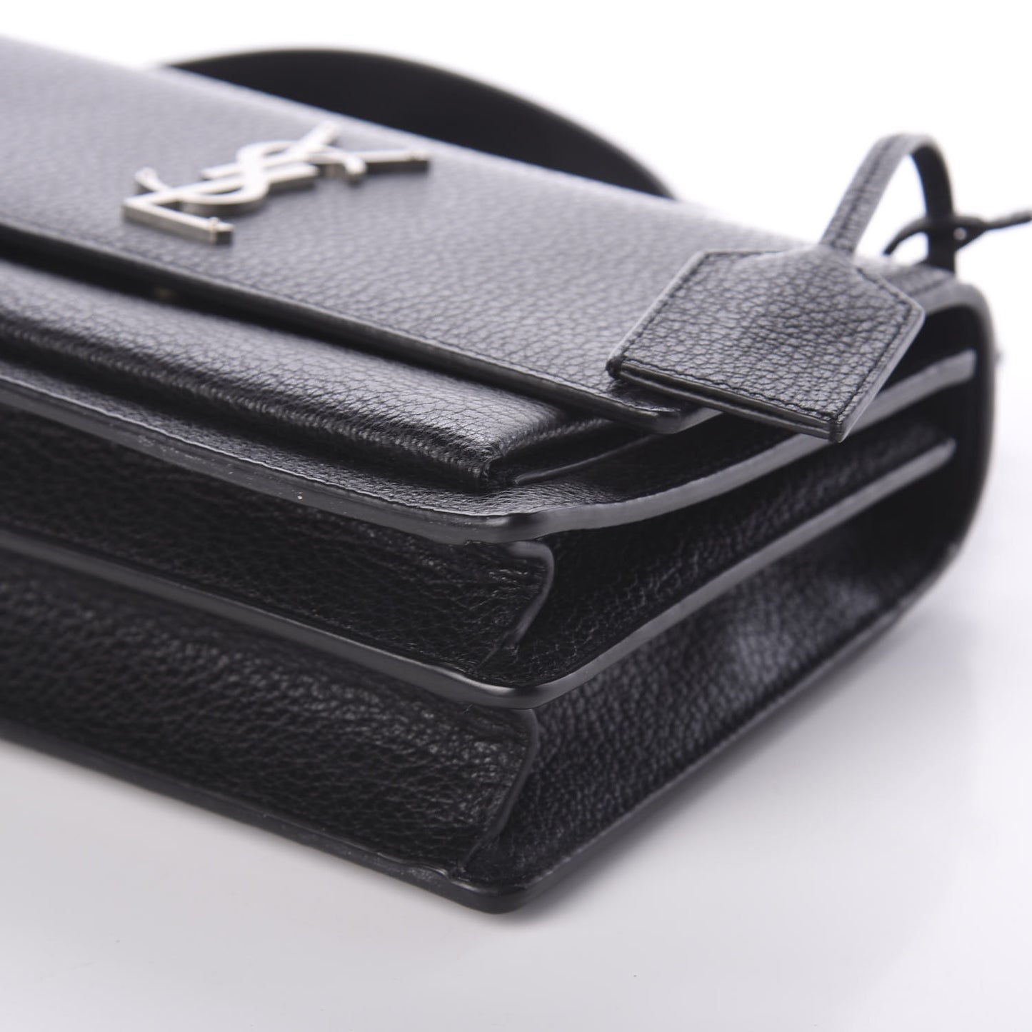 Grained Calfskin Medium Monogram Sunset Satchel Black