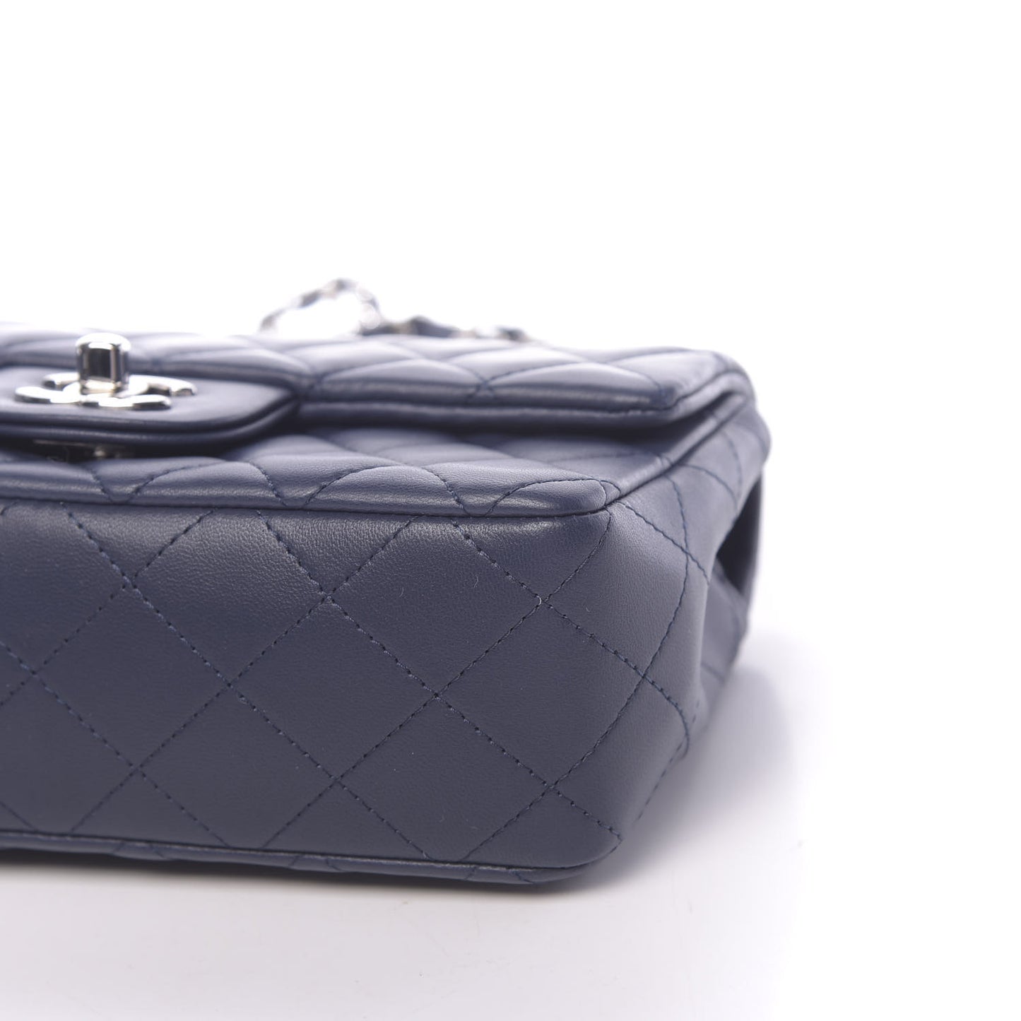 Lambskin Quilted Mini Rectangular Flap Dark Blue