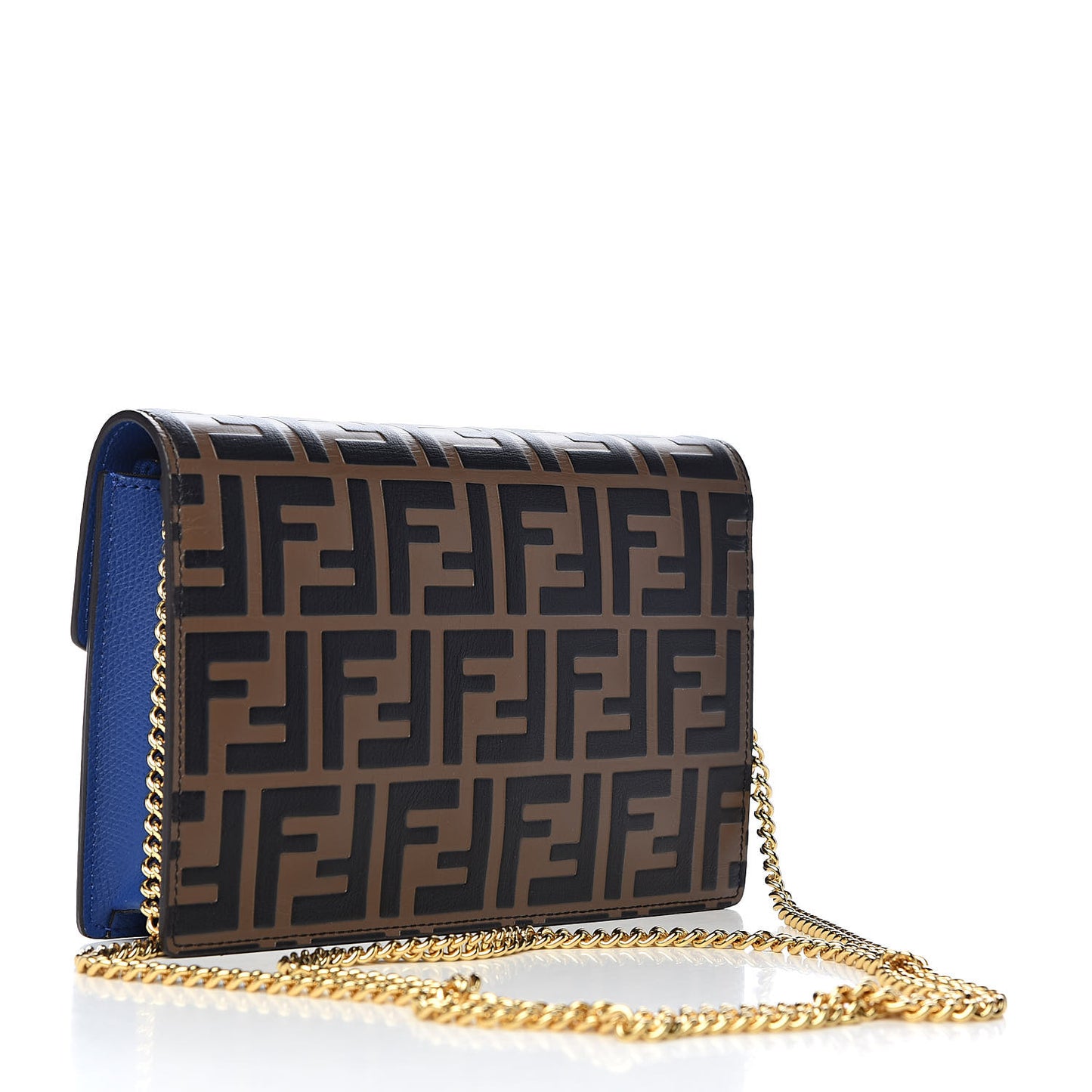 Vitello Cruise F is Fendi Bi-Color FF 1974 Embossed Medium Envelope Wallet On Chain Maya Black Blue Neon