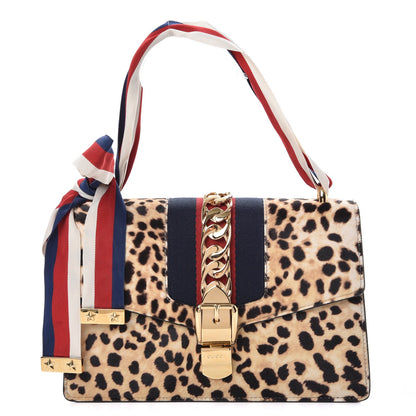 Gucci Calf Hair Leopard Print Small Sylvie Shoulder Bag Naturale Black 1 of 8