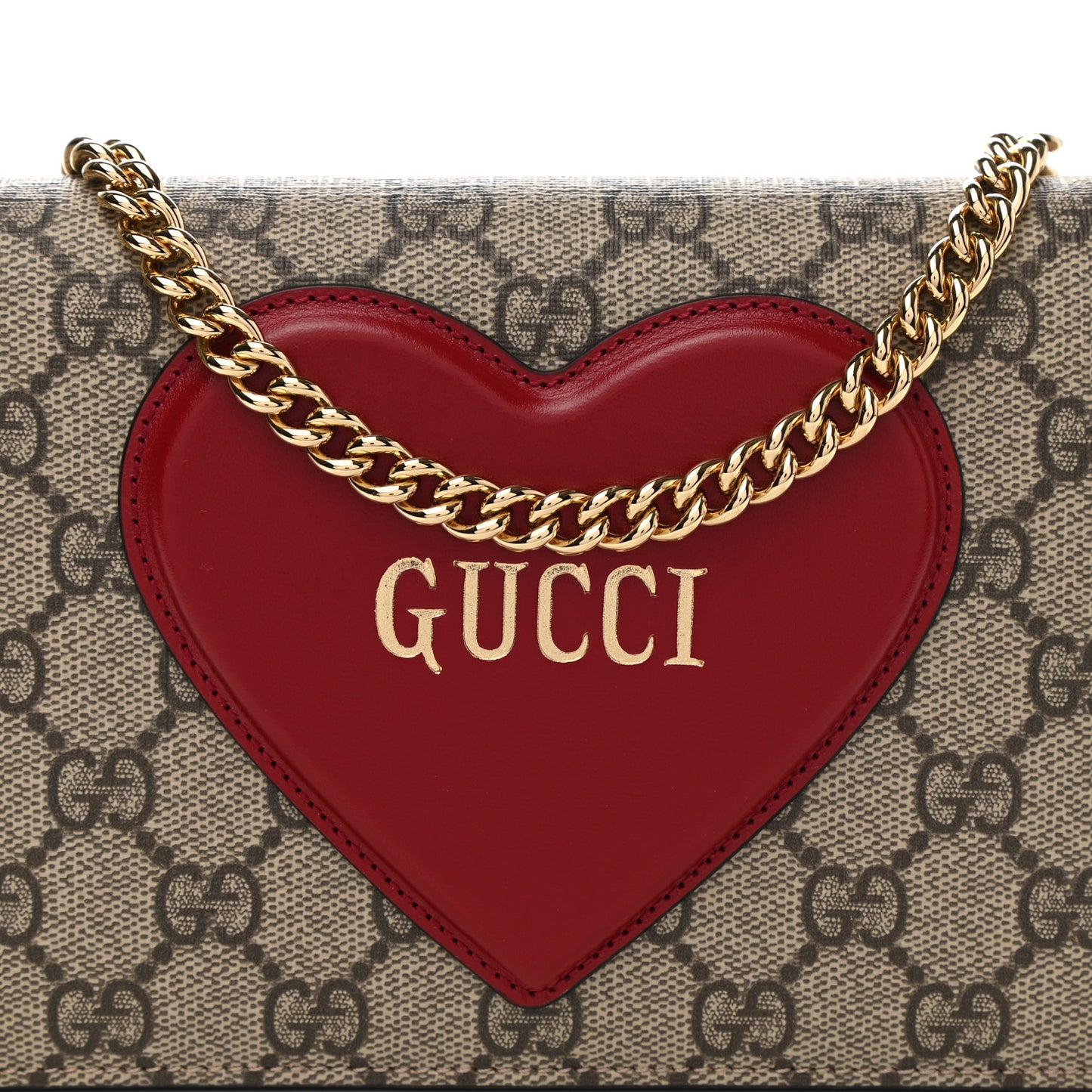 GG Supreme Monogram Script Logo Heart Wallet on Chain Beige Brown