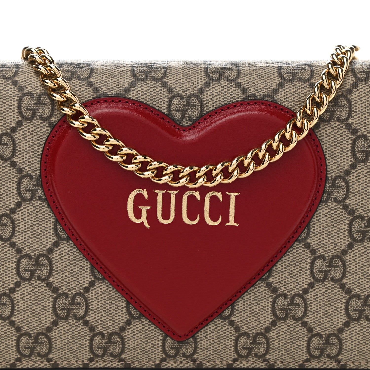 Gucci GG Supreme Monogram Script Logo Heart Wallet on Chain Beige Brown 7 of 10
