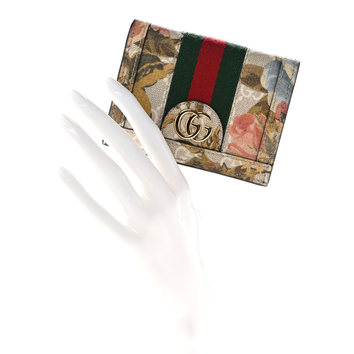 GG Supreme Monogram Water Flora Web Ophidia Card Case Beige White Multicolor