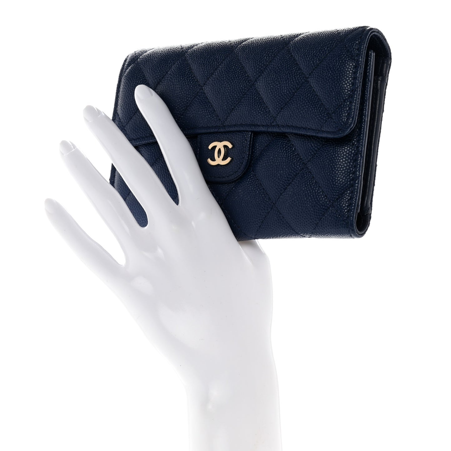 Caviar Quilted Medium Flap Wallet Dark Blue