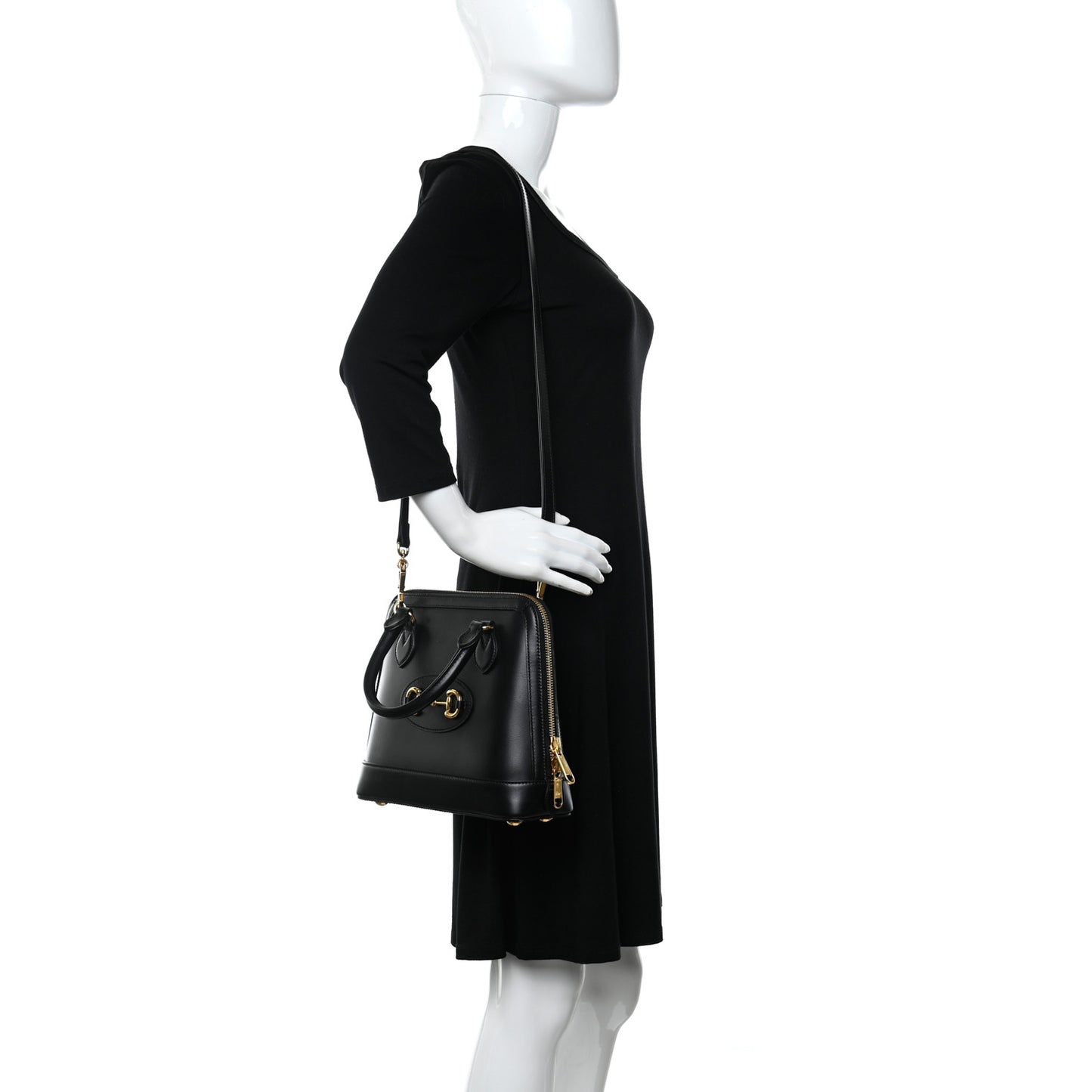 Boarded Plutone Calfskin Horsebit 1955 Top Handle Bag Black