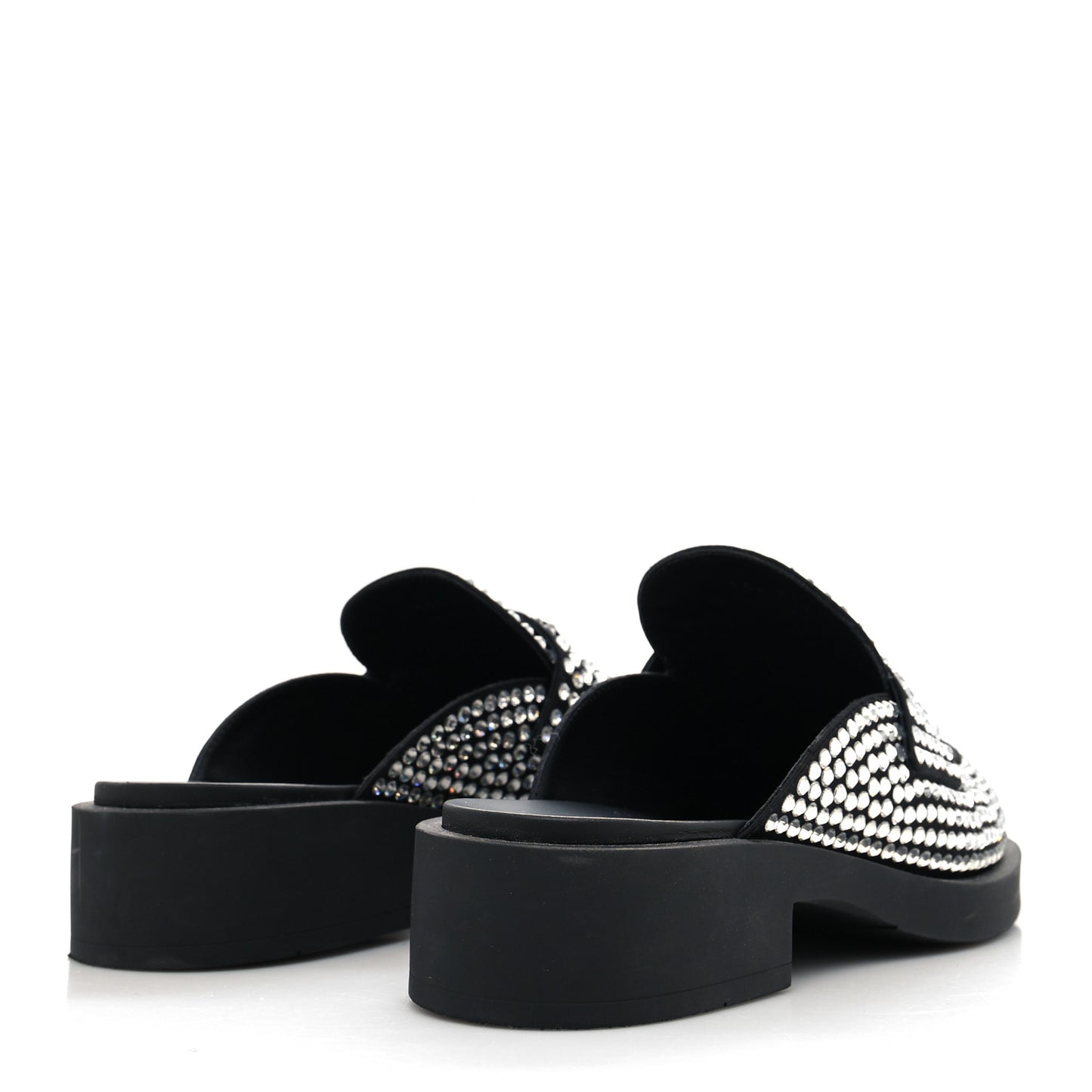 Satin Crystal Metal Triangle Logo 40mm Loafer Mules 39.5 Cristal
