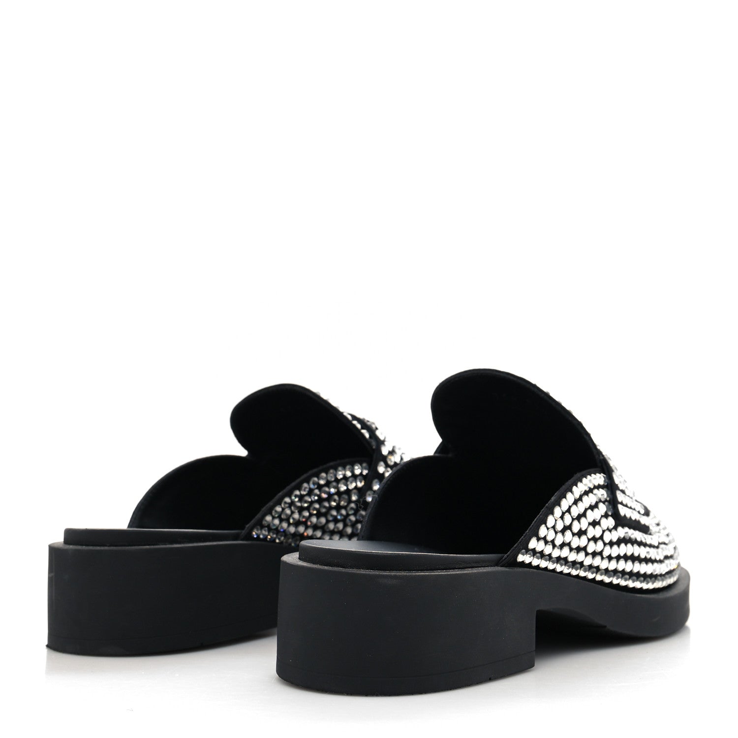 Prada Satin Crystal Metal Triangle Logo 40mm Loafer Mules 39.5 Cristal 4 of 8