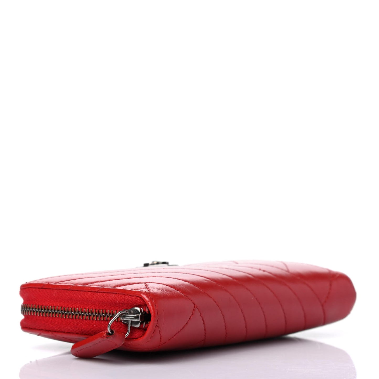 Glazed Calfskin Quilted Small Coco Boy Zip Around Wallet Red