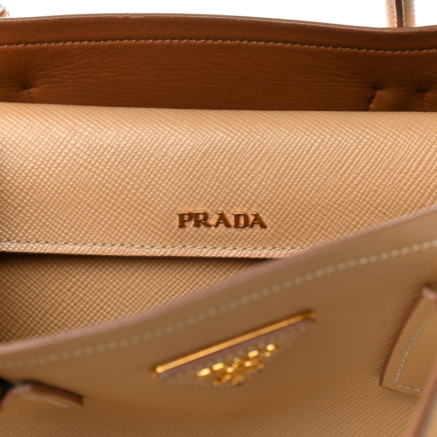 Saffiano Cuir Medium Double Bag Noisette