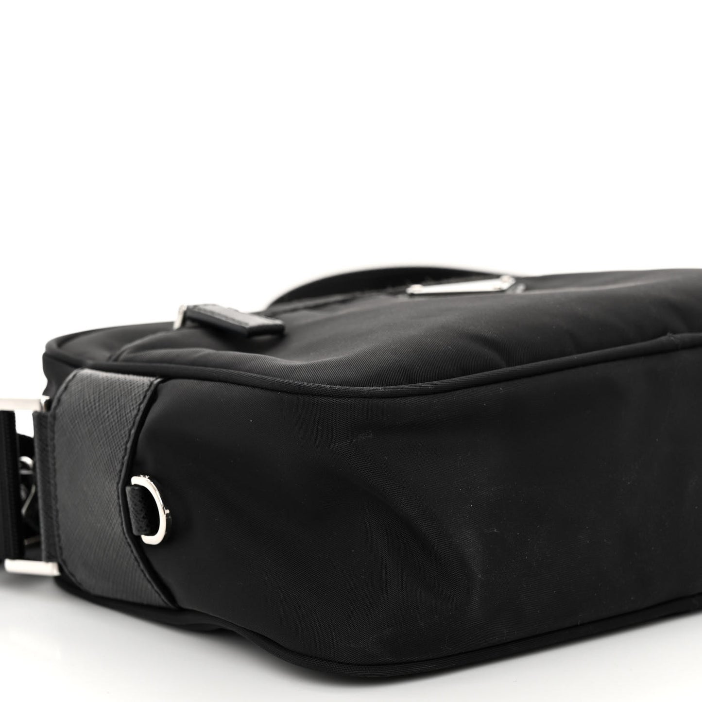 Re-Nylon Vela Saffiano Pocket Double Zip Shoulder Bag Black