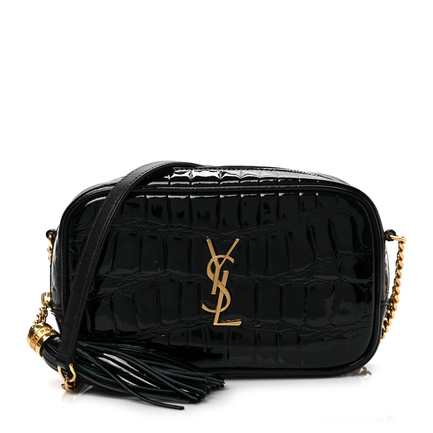 Calfskin Crocodile Embossed Monogram Mini Lou Camera Bag Black