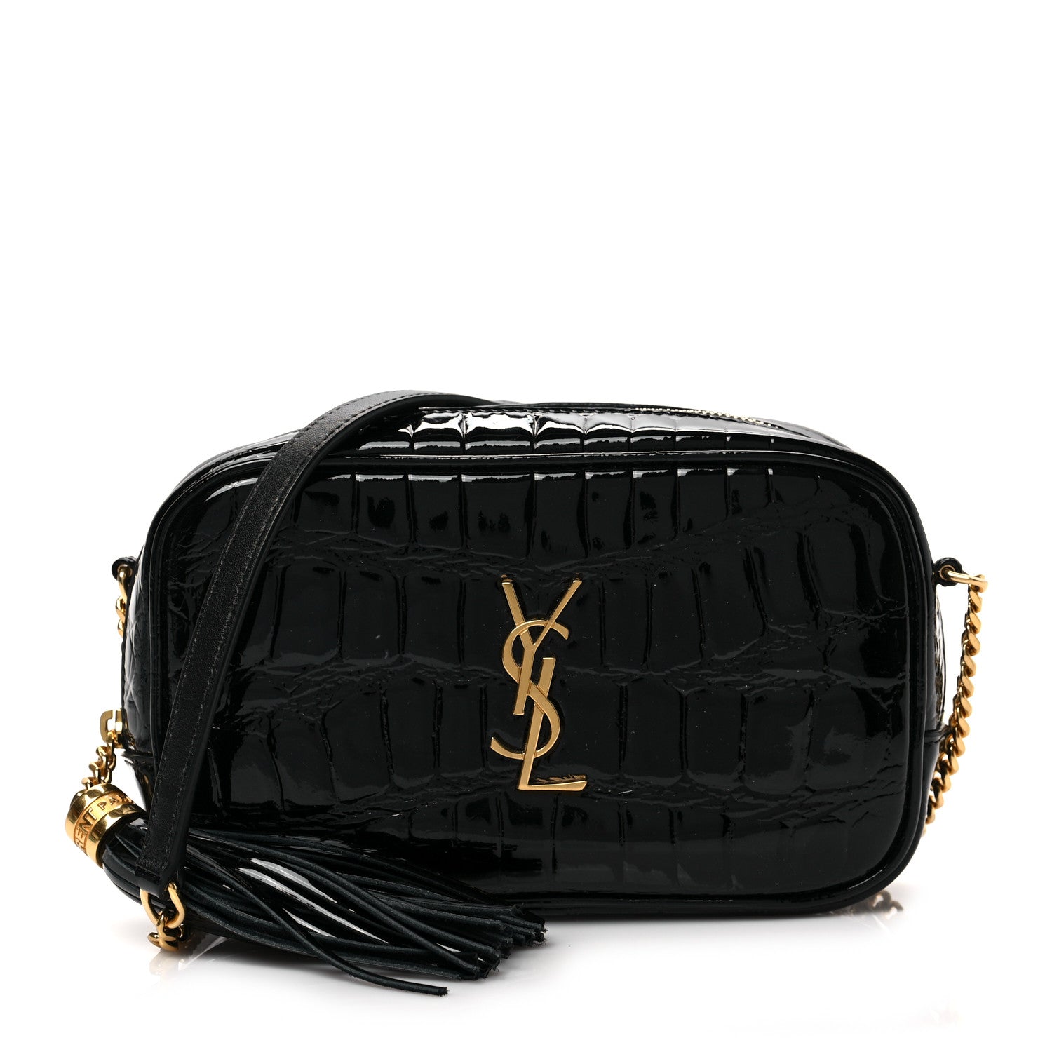 Saint Laurent Calfskin Crocodile Embossed Monogram Mini Lou Camera Bag Black 1 of 7
