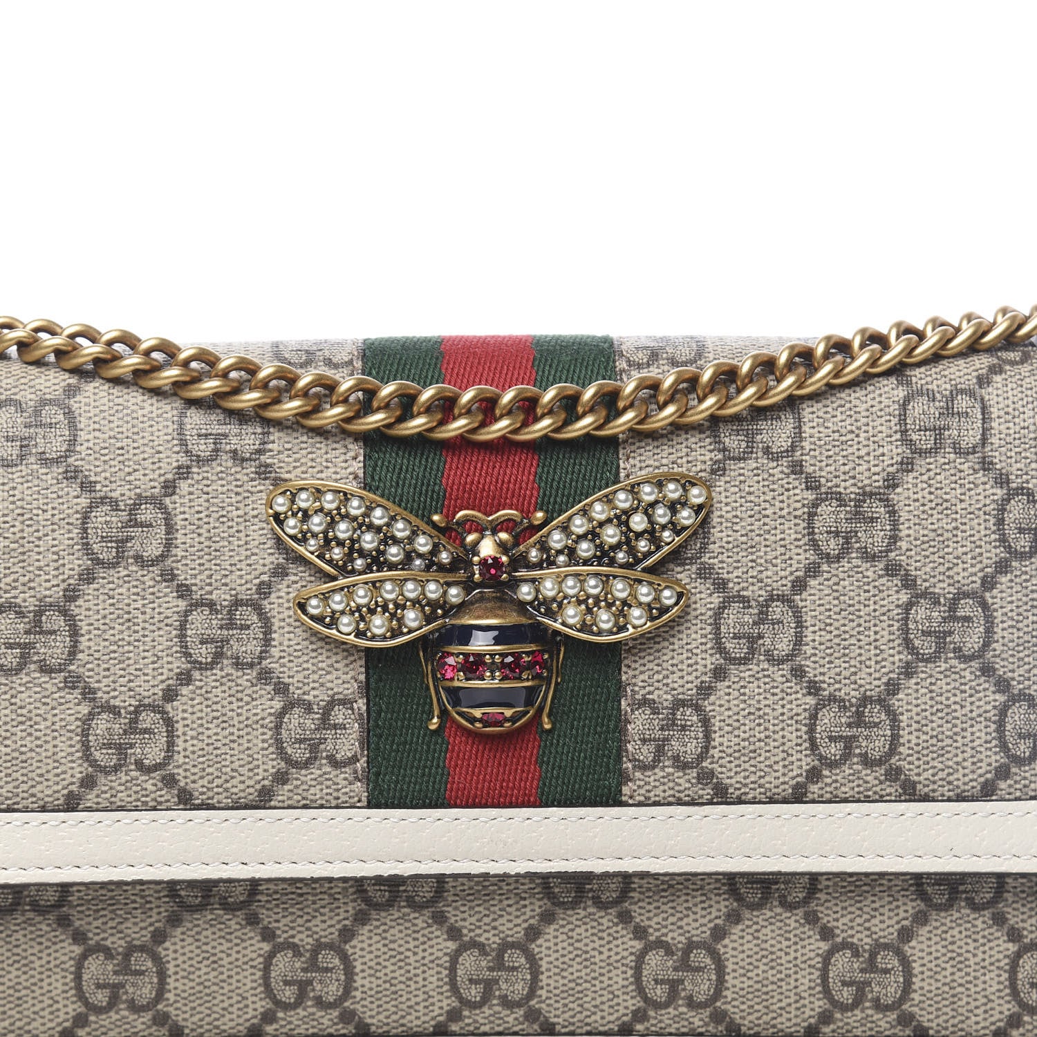 Gucci GG Supreme Monogram Web Queen Margaret Chain Wallet White 7 of 11