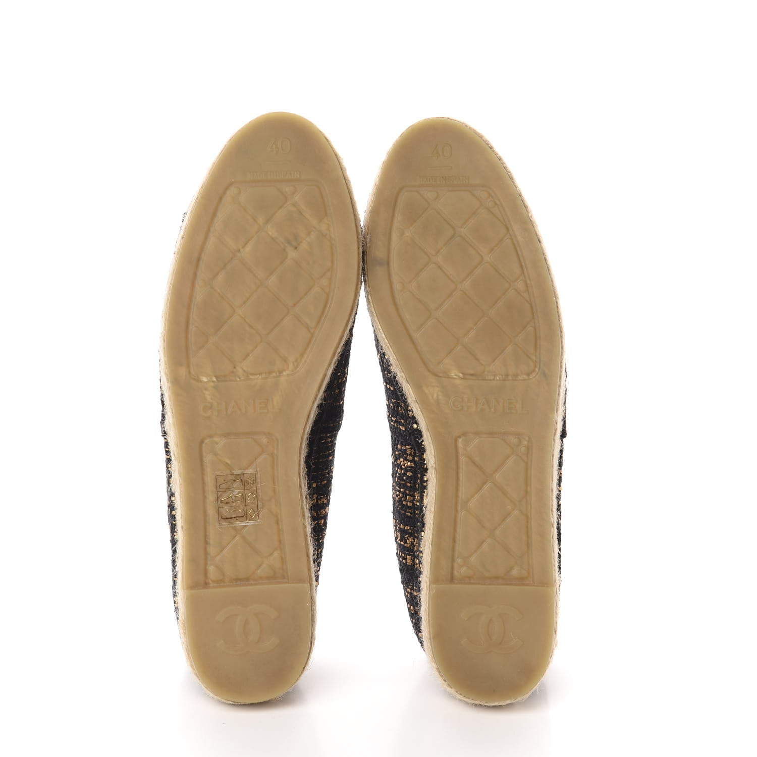 Chanel Metallic Tweed Grosgrain CC Espadrilles 40 Black Gold 6 of 12
