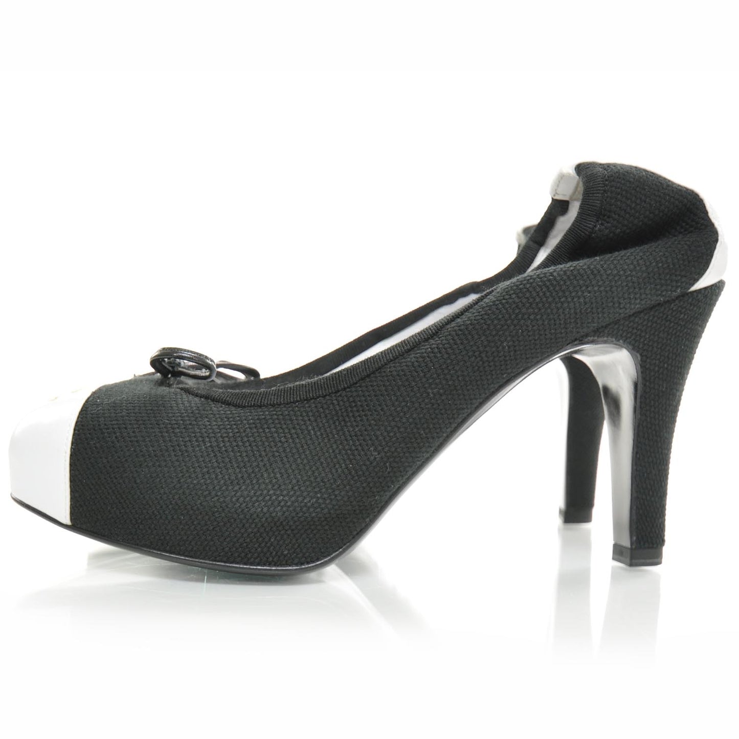 Toile and Leather Stretch Cap Toe Pumps 37.5