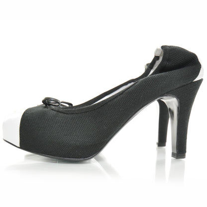 Chanel Toile and Leather Stretch Cap Toe Pumps 37.5 2 of 8