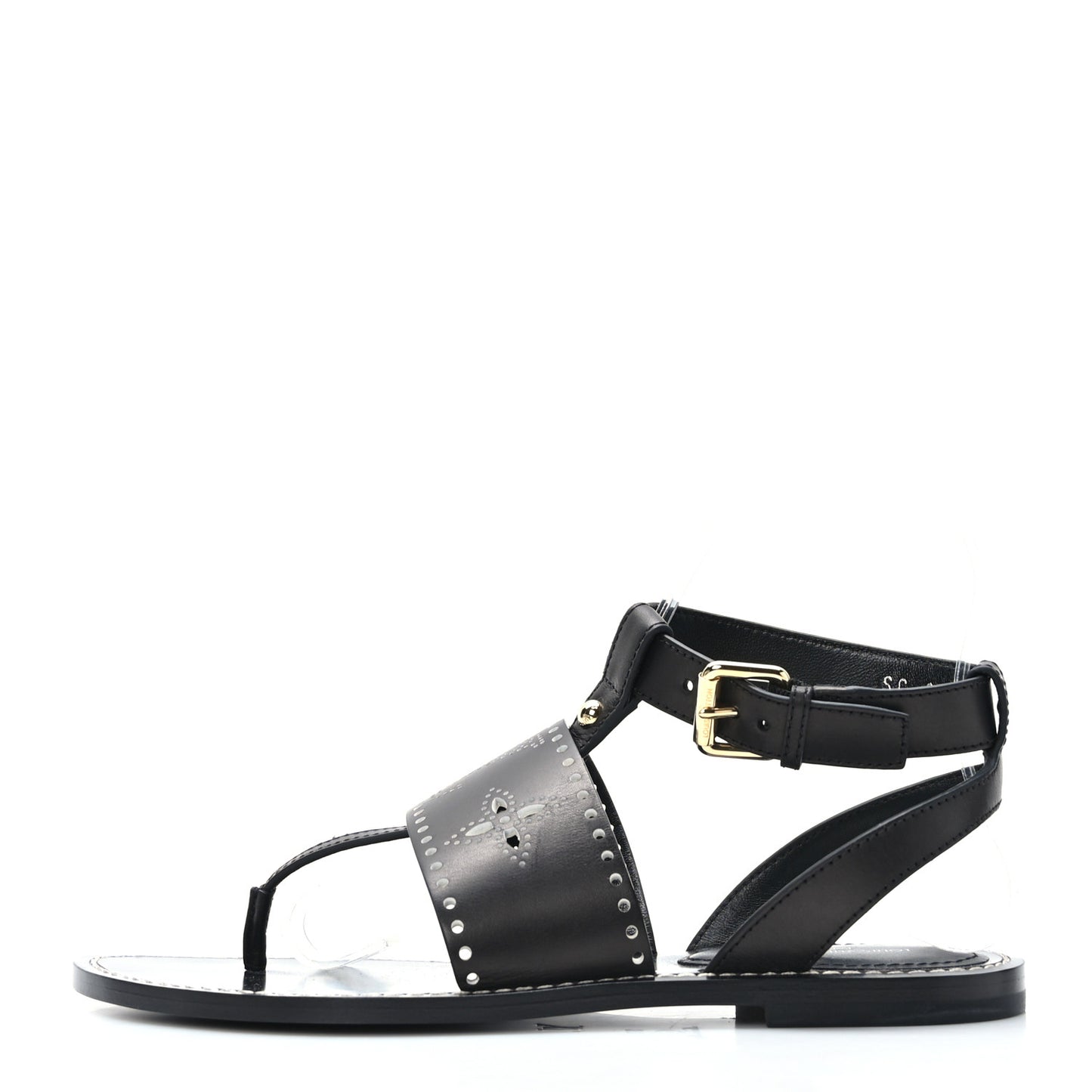 Soft Calfskin Perforated Horizon Flat Sandals 37 Black