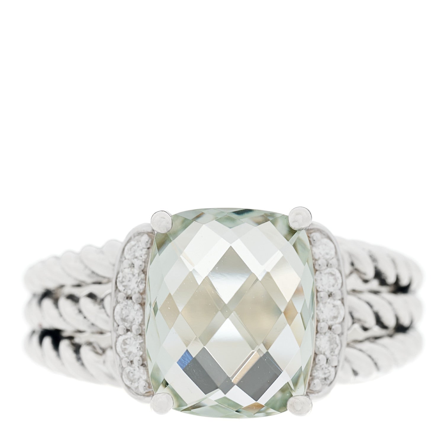 David Yurman Sterling Silver Diamond Prasiolite 10mm Petite Wheaton Ring 52 6 1 of 4