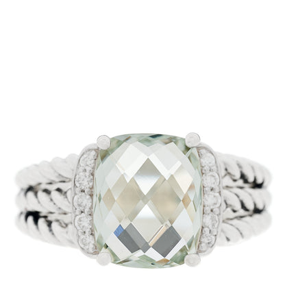 David Yurman Sterling Silver Diamond Prasiolite 10mm Petite Wheaton Ring 52 6 1 of 4