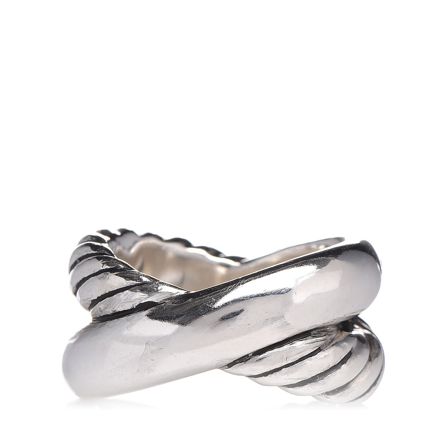 David Yurman Sterling Silver Diamond Crossover Cable Ring 54 7 4 of 5