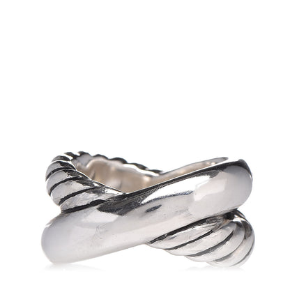 David Yurman Sterling Silver Diamond Crossover Cable Ring 54 7 4 of 5