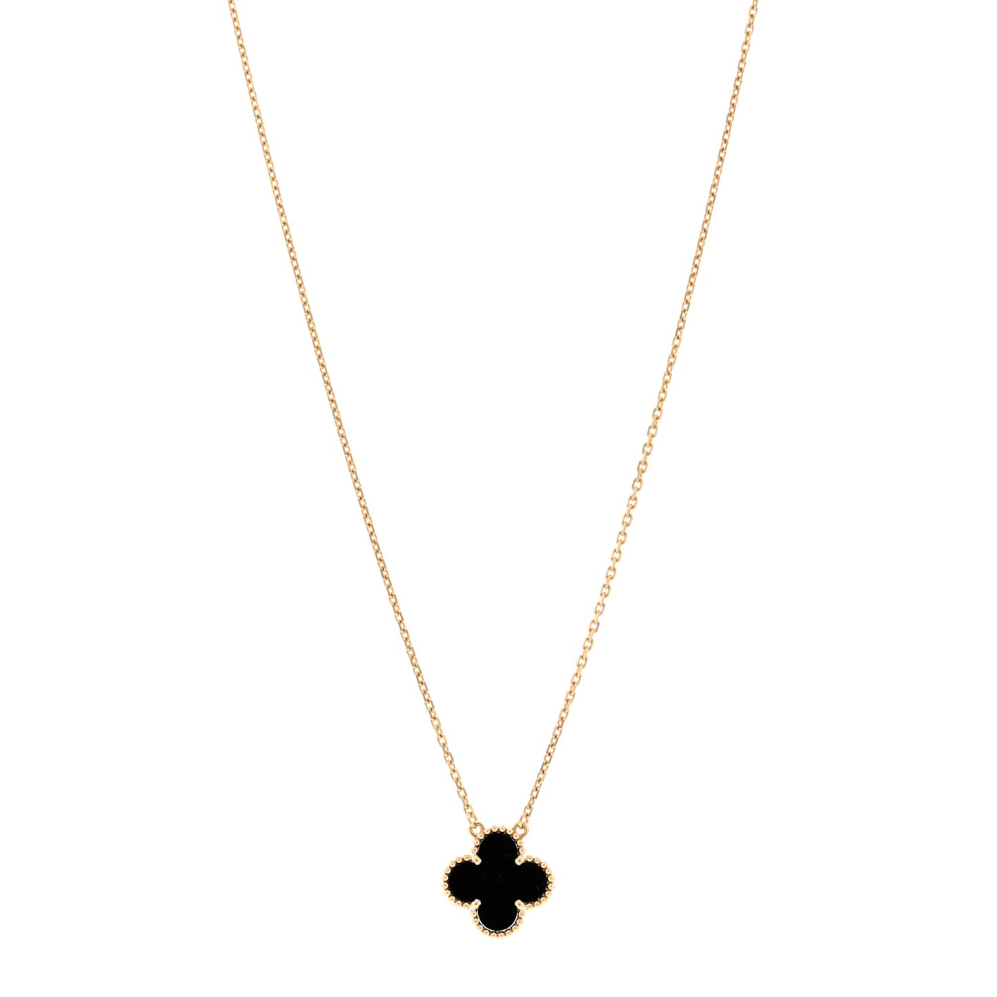 18K Yellow Gold Black Onyx Vintage Alhambra Pendant Necklace