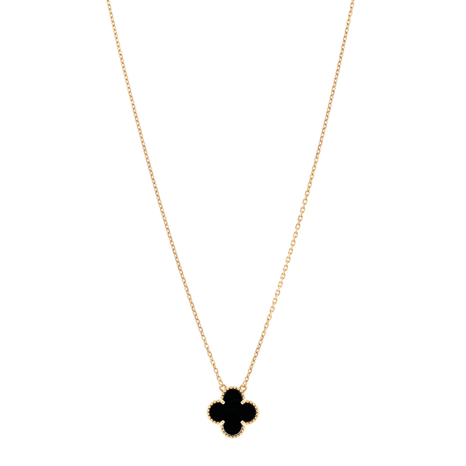 Van Cleef & Arpels 18K Yellow Gold Black Onyx Vintage Alhambra Pendant Necklace 1 of 5