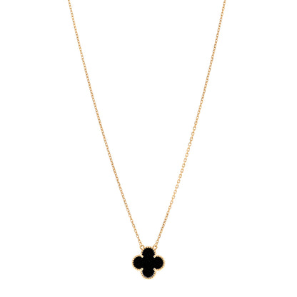 Van Cleef & Arpels 18K Yellow Gold Black Onyx Vintage Alhambra Pendant Necklace 1 of 5