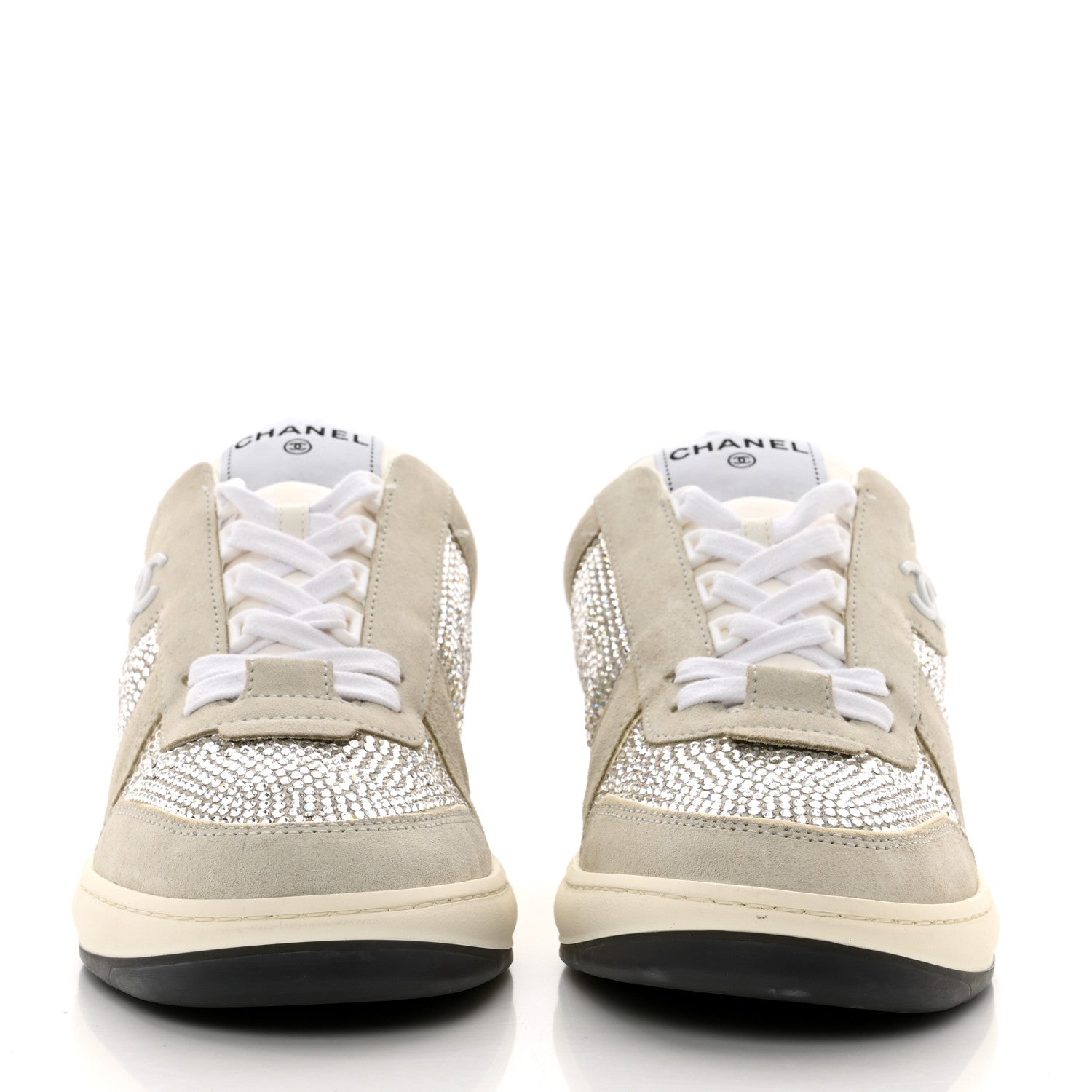 Chanel Calfskin Suede Crystal Womens CC Sneakers 40 White 2 of 9