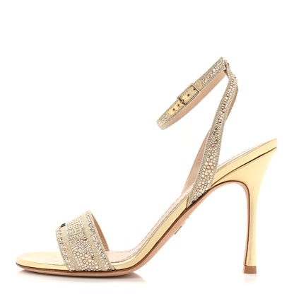 Christian Dior Laminated Calfskin Crystal Embroidered Dway 100mm Sandals 39 Gold 1 of 9