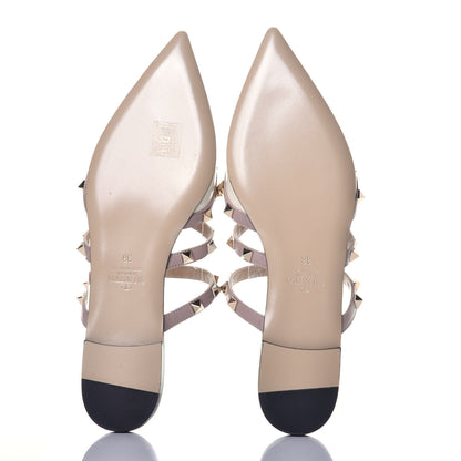 Valentino Garavani Patent Rockstud Flat Cage Mules 38 Ivory Poudre 5 of 8
