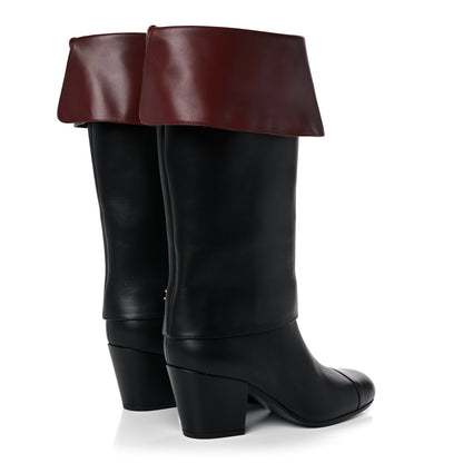 Chanel Calfskin CC Fold Over Boots 38 Black Brown 4 of 11