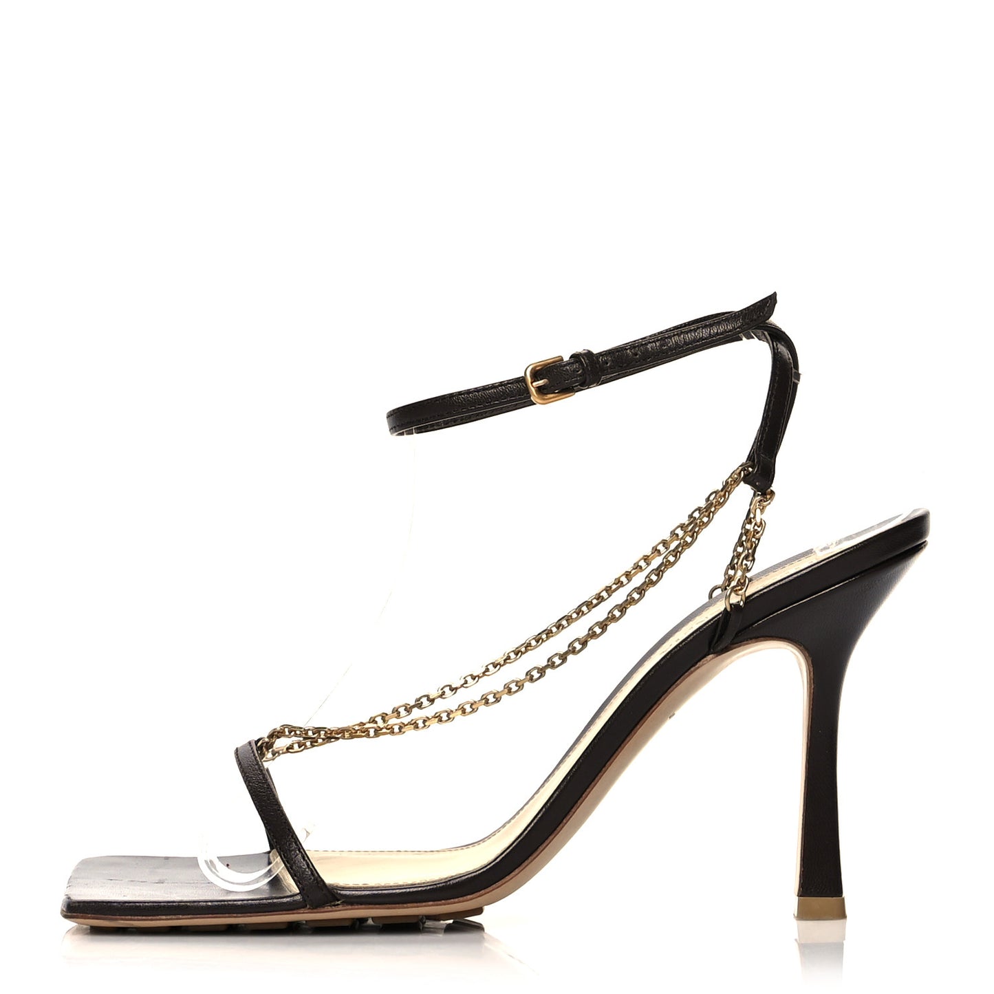 Lambskin Stretch Chain Strap 90mm Sandals 39 Ebony