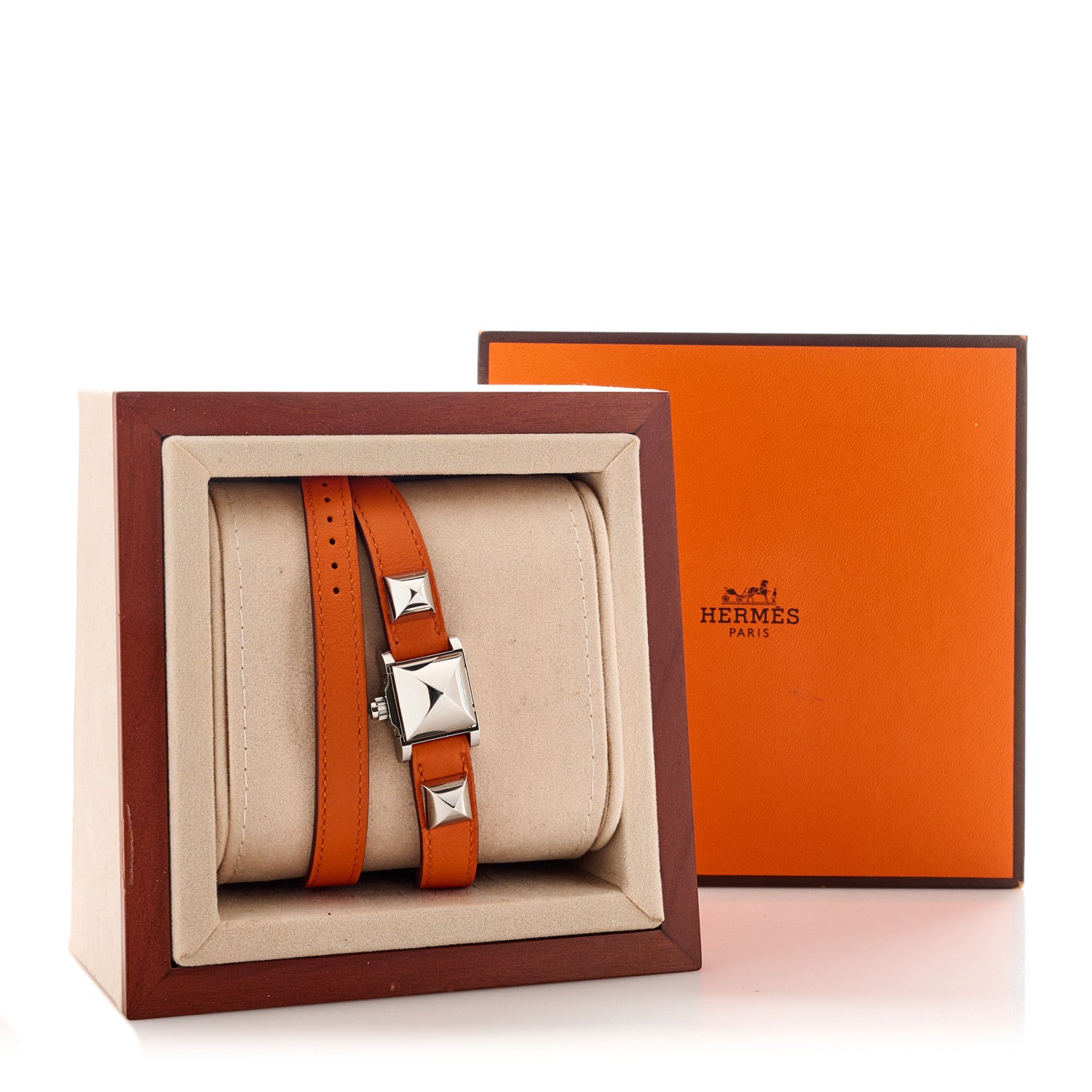 Hermes Stainless Steel Swift 16mm Medor Double Tour Quartz Watch Orange 6 of 6