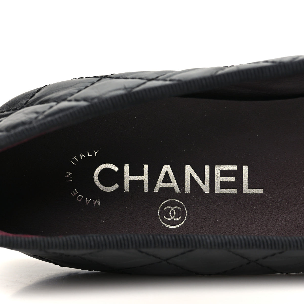 Aged Calfskin Quilted CC Cap Toe Ballerina Flats 38.5 Black
