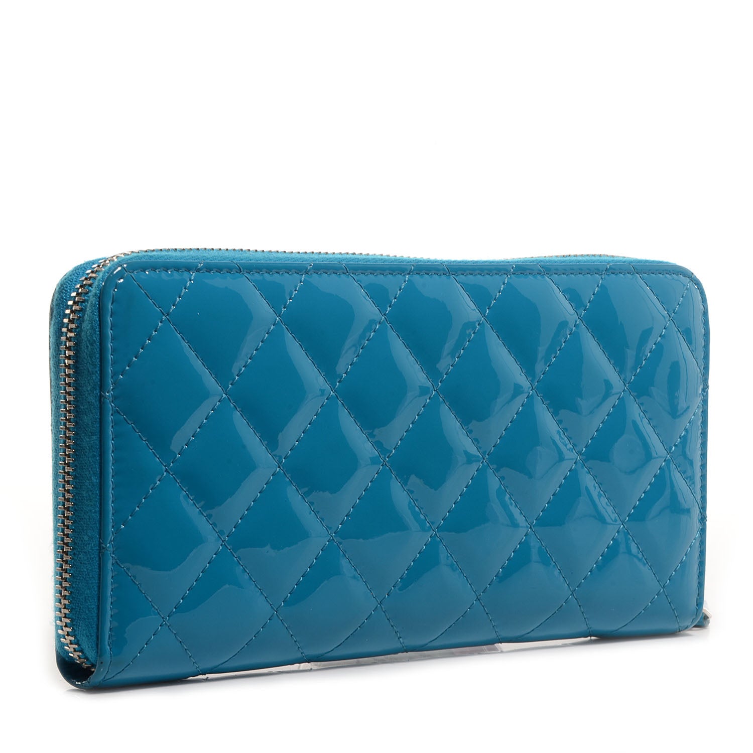 Chanel Patent Quilted Large Gusset Zip Around Wallet Blue 3 of 9