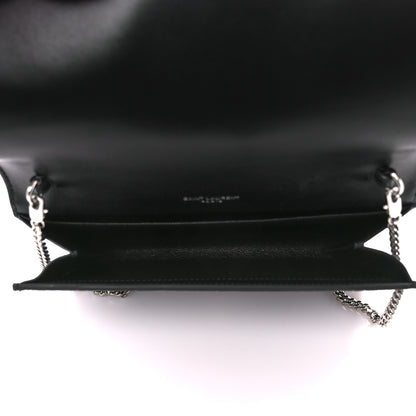 Saint Laurent Calfskin Crocodile Embossed Monogram Uptown Chain Wallet Black 6 of 13