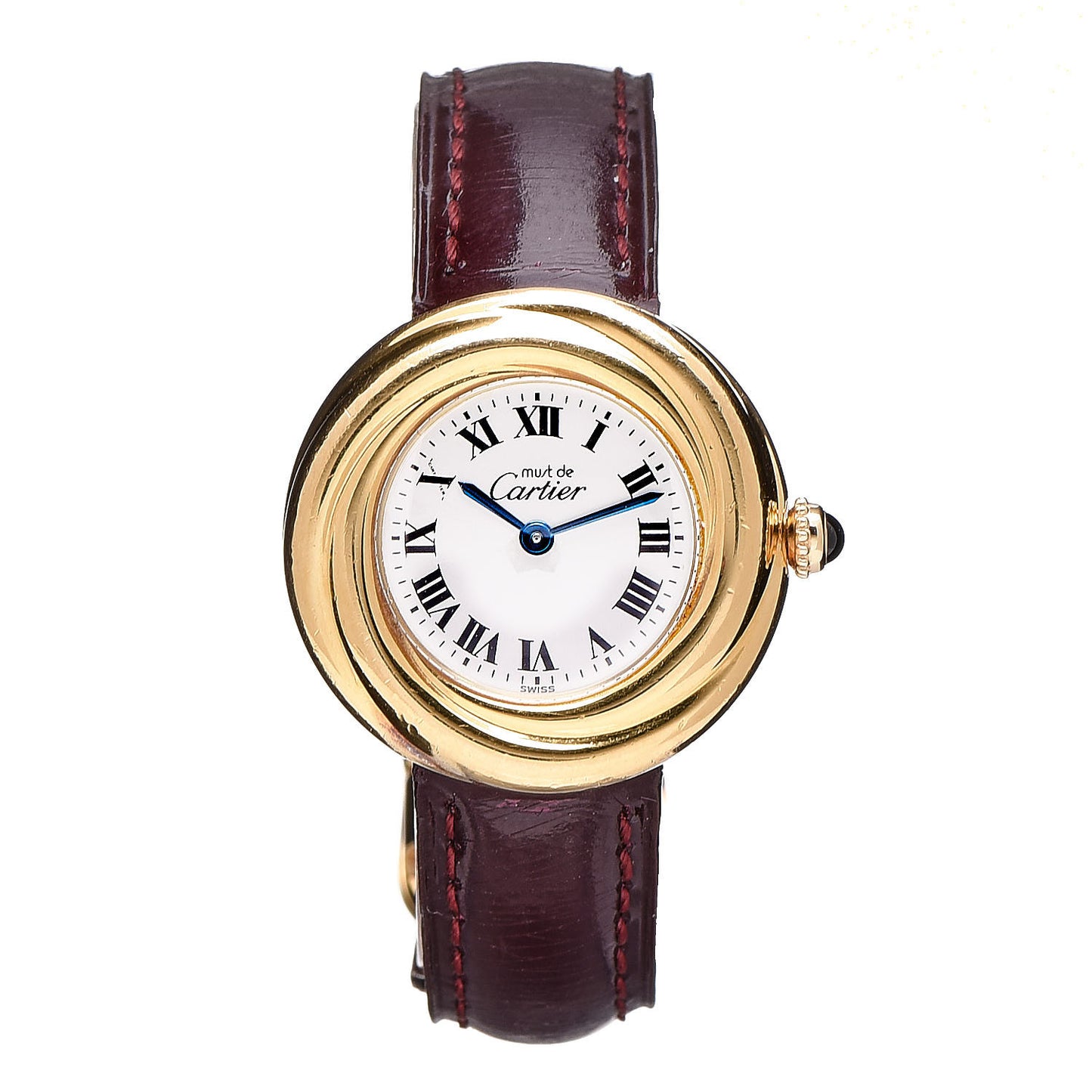 Sterling Silver Vermeil Calfskin 26mm Must De Cartier Quartz Watch Burgundy