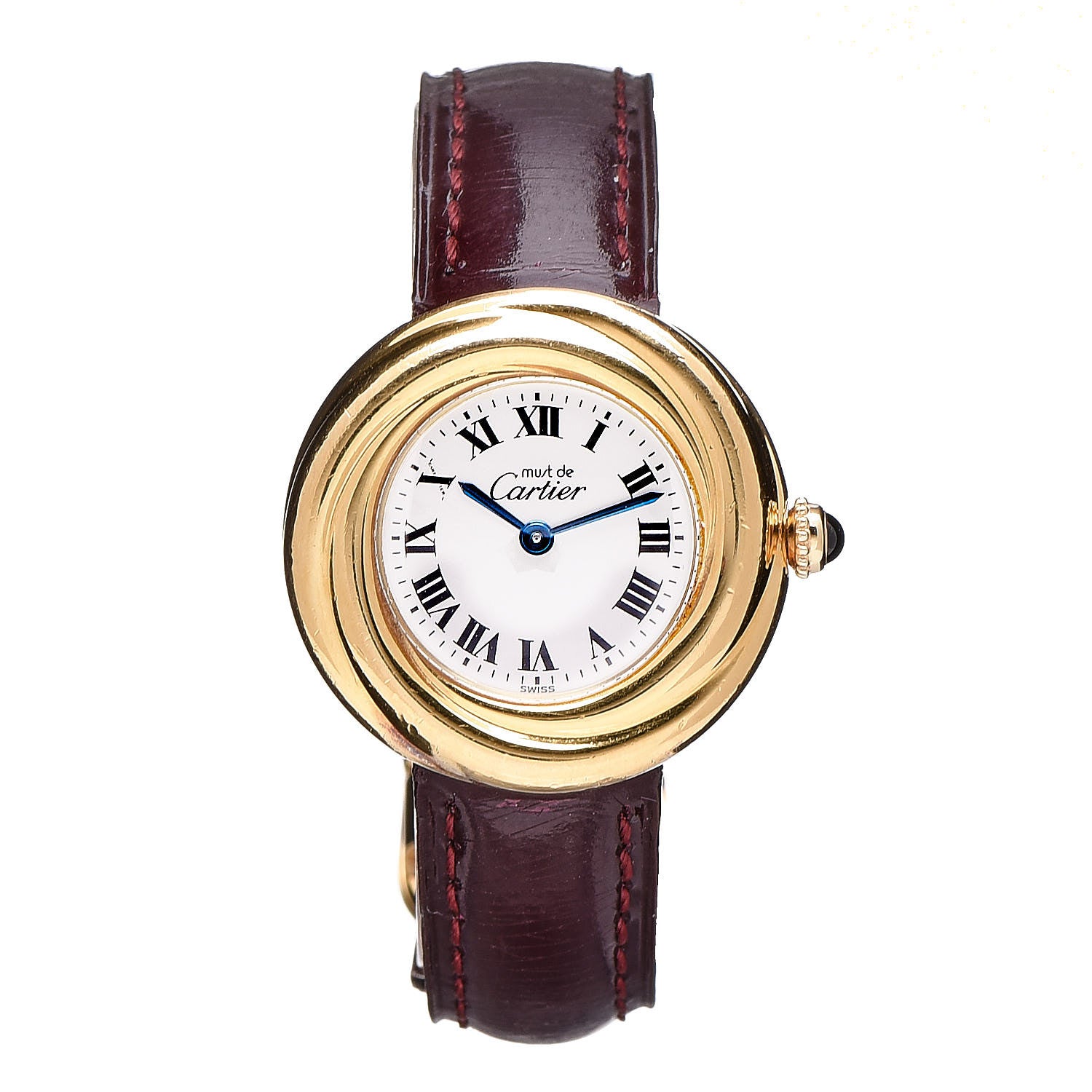 Cartier Sterling Silver Vermeil Calfskin 26mm Must De Cartier Quartz Watch Burgundy 1 of 14