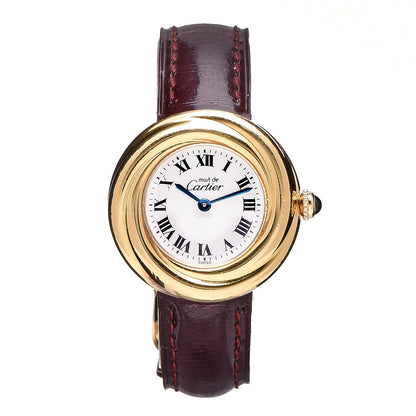 Cartier Sterling Silver Vermeil Calfskin 26mm Must De Cartier Quartz Watch Burgundy 1 of 14