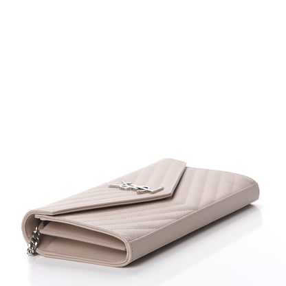 Saint Laurent Grain De Poudre Matelasse Chevron Monogram Chain Wallet Pale Pink 4 of 9