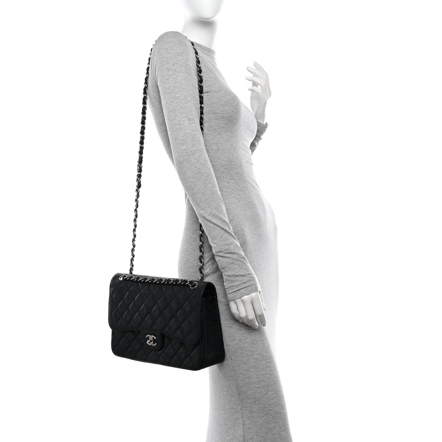 Caviar Quilted Jumbo Double Flap Black