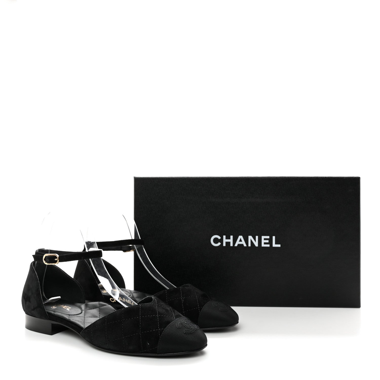 Chanel Suede Grosgrain Cap Toe CC Mary Jane Flats 37 Black 9 of 9