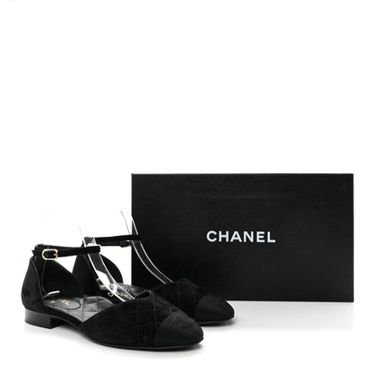 Chanel Suede Grosgrain Cap Toe CC Mary Jane Flats 37 Black 9 of 9