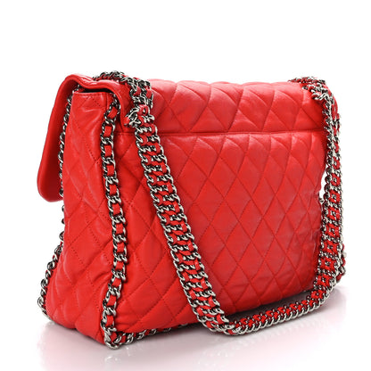 Chanel Washed Lambskin Quilted Maxi Chain Around Flap Red 3 of 9