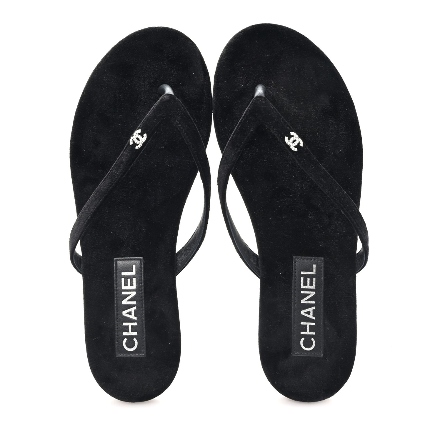 Velvet Crystal CC Thong Sandals 38 Black
